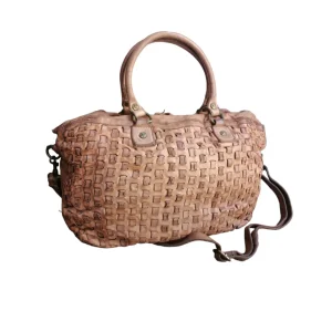 A Meta Prezzo! STOCK SS188 Borsa da Viaggio Cuoio Beige Pelle Intrecciata Sauvage Stile Vintage