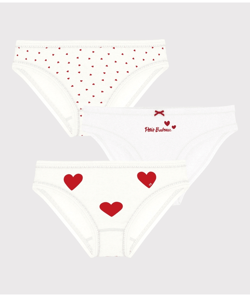 Confezione da 3 slip bambina in cotone motivo cuore