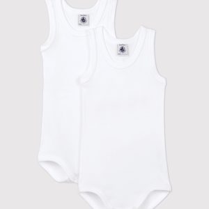 Confezione da 2 body bianchi senza maniche bebè