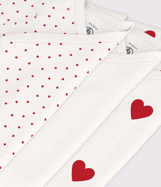 Confezione da 3 body incrociati a maniche corte in cotone con motivo a cuori neonato - immagine 4