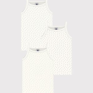 Confezione da 3 canottiere bambina con spalline in cotone a cuoricini