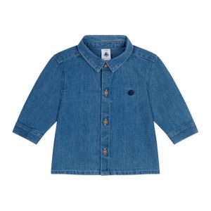 Camicia neonato in denim tinta unita