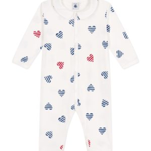 Pigiama senza piedini in cotone con colletto con cuore a righe neonato