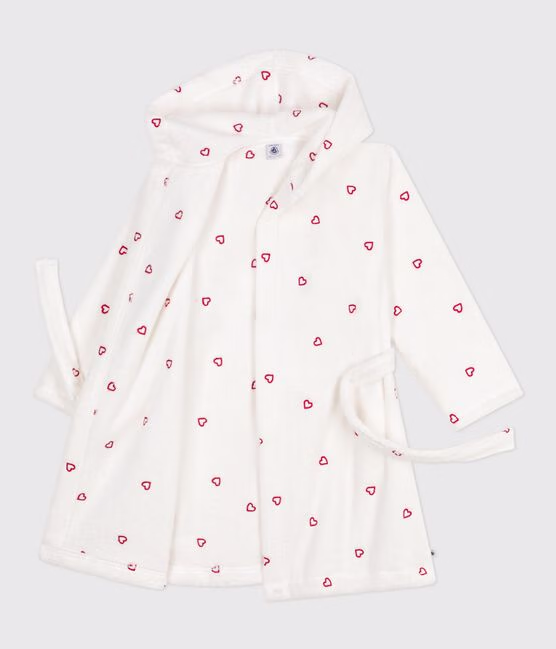 Accappatoio bambina in spugna di cotone con cuori ricamati - immagine 3
