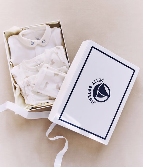 Set regalo 3 pezzi in cotone con orsetto stampato neonato