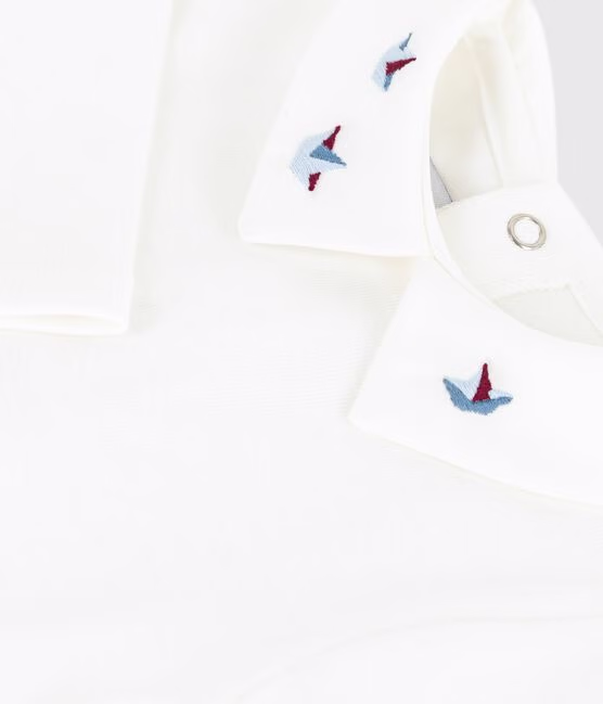 Body in cotone tinta unita con colletto ricamato neonato - immagine 3