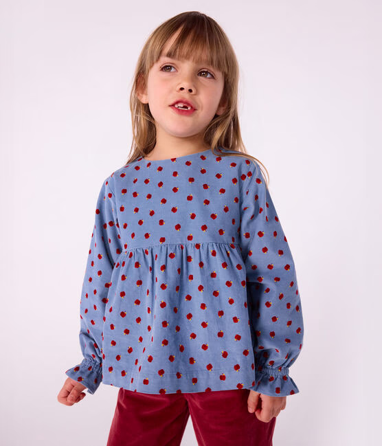 Blusa a maniche lunghe in velluto fantasia bambina