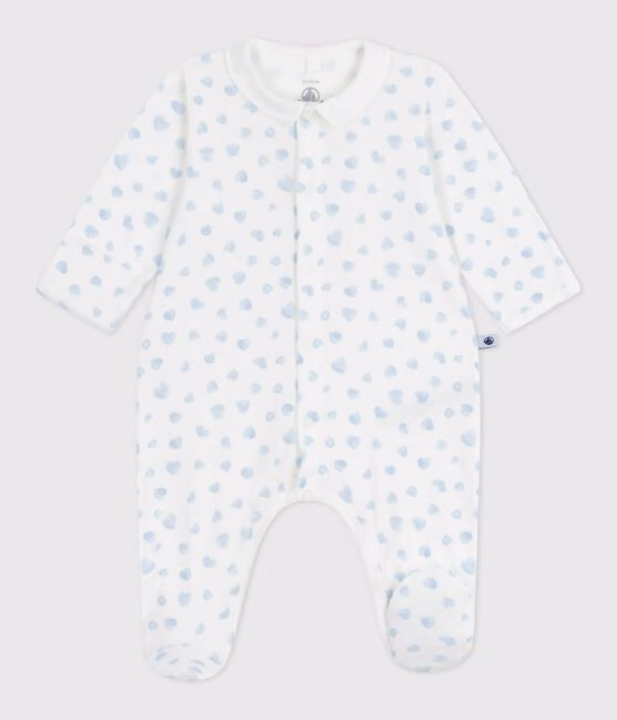 Pigiama in cotone con colletto e stampa a cuori neonato