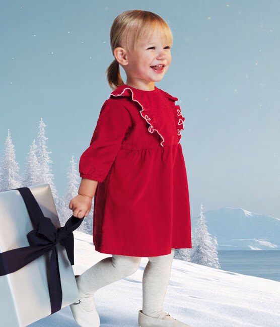 Abito a maniche lunghe in velluto a costine tinta unita neonato