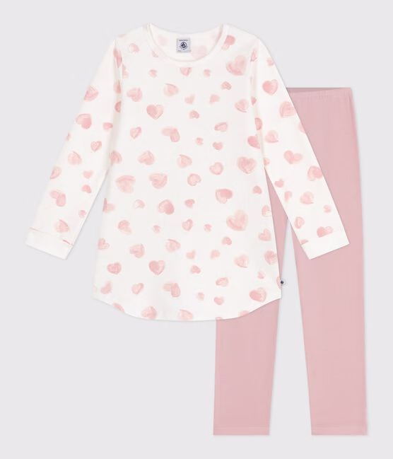 Camicia da notte e leggings bambina in tessuto felpato con stampa a cuori - immagine 2