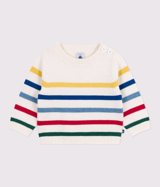 Maglione in misto lana e cotone a righe multicolori neonato