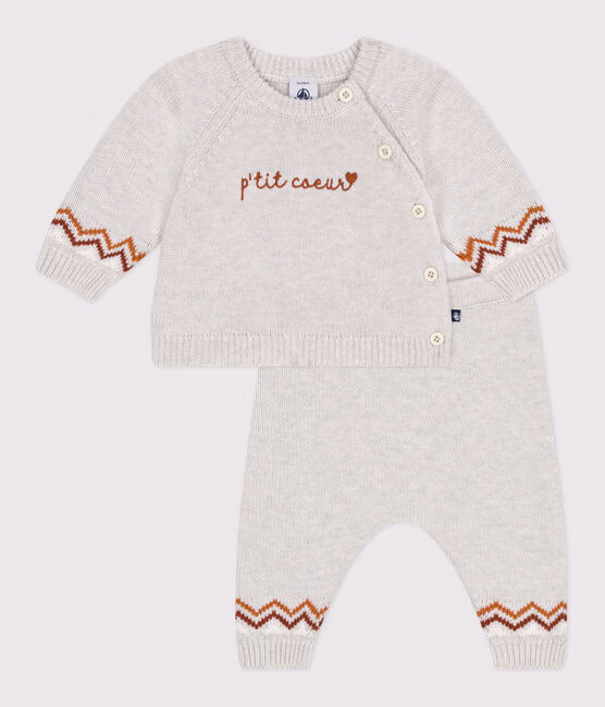 Completo 2 pezzi in maglia con stampa P’tit Cœur neonato