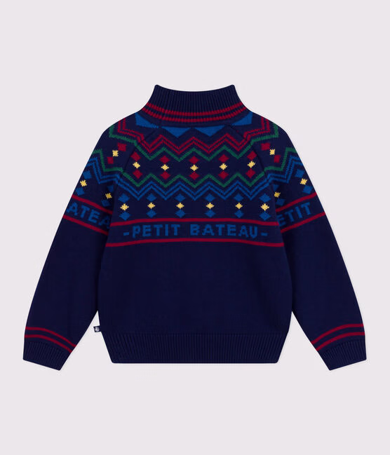 Pullover a collo alto in misto lana e cotone fantasia bambino - immagine 4