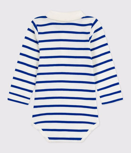 Body in cotone a righe con colletto a polo neonato - immagine 4