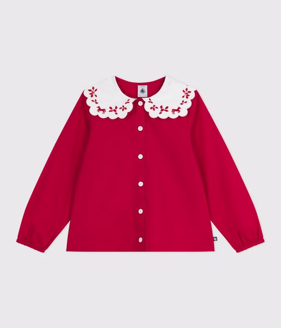 Blusa a maniche lunghe in popeline di cotone con stampa bambina
