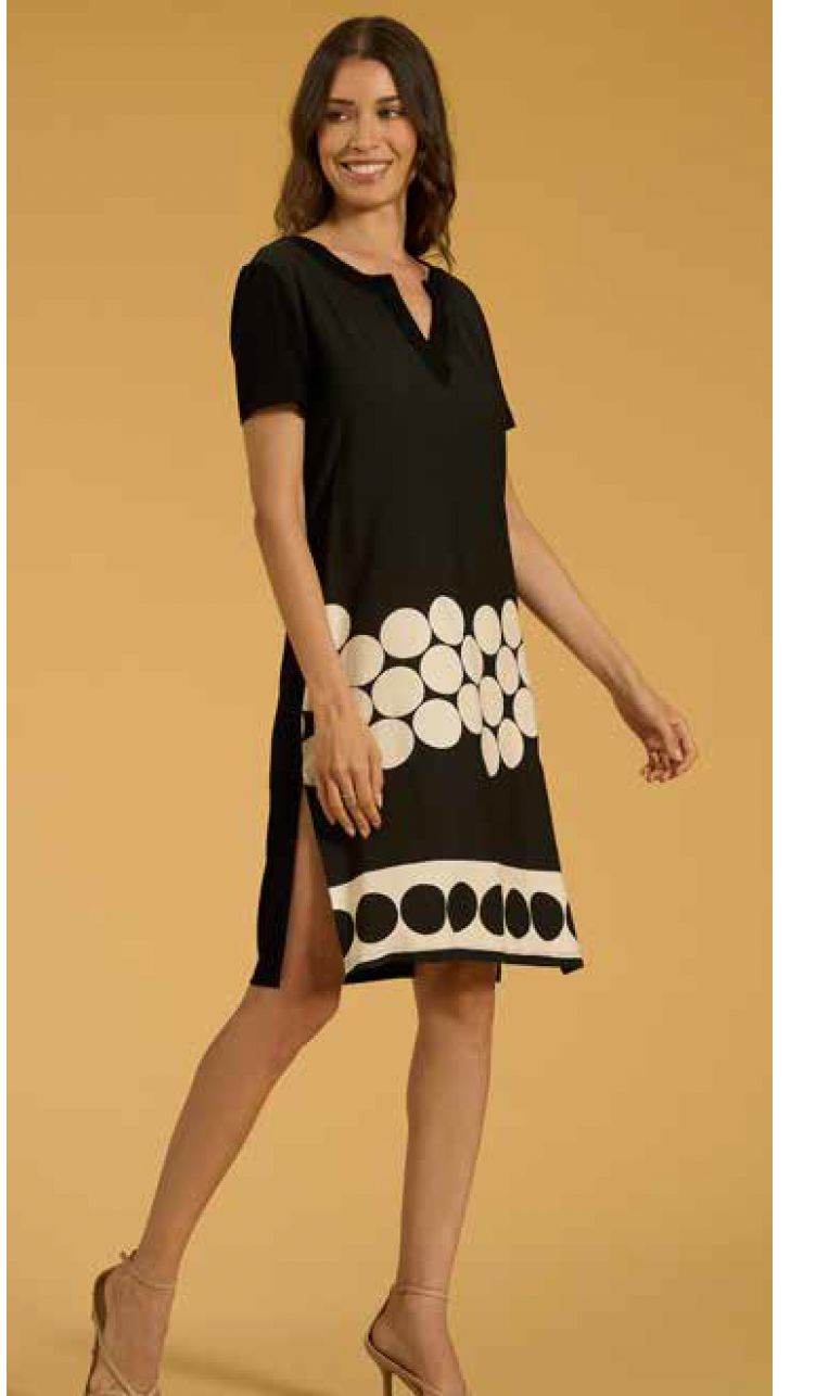 Abito Bisbigli a Mezza Manica con Stampa Cerchi