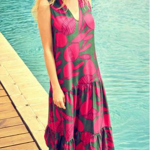 Abito Lungo Bisbigli a Fantasia con Balza – Ultimo Pezzo Tg. 44 | Prezzo Speciale