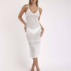 Abito Spalla Stretta in Macramè Bianco