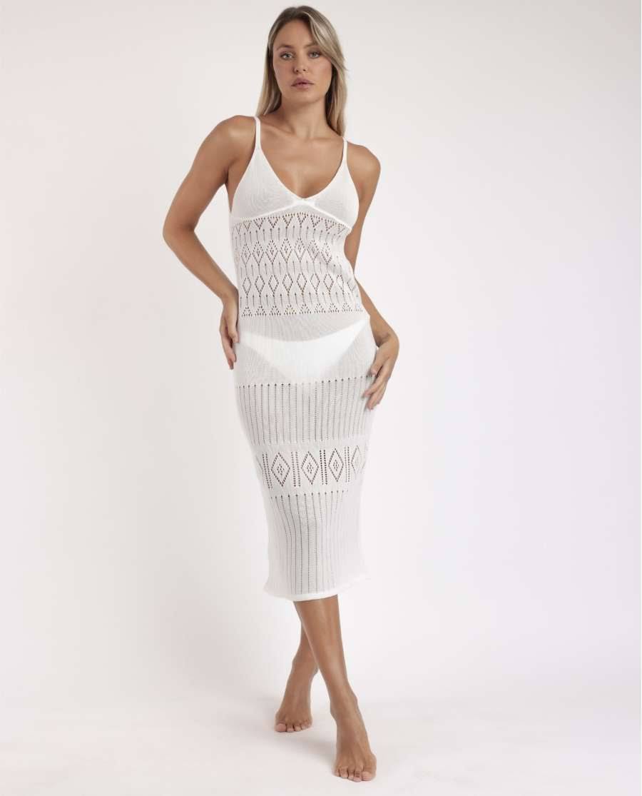 Abito Spalla Stretta in Macramè Bianco - immagine 2