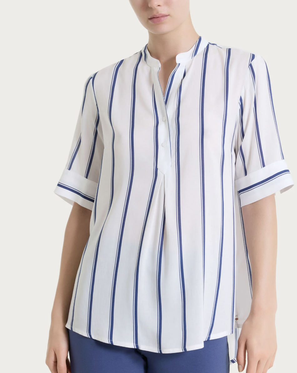 Blusa a Righe Spaziate in EcoSeta Fant. Oceana – Manica Corta Elegante - immagine 2