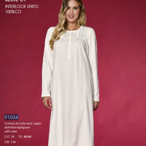 Camicia da notte donna manica lunga serafino in puro cotone