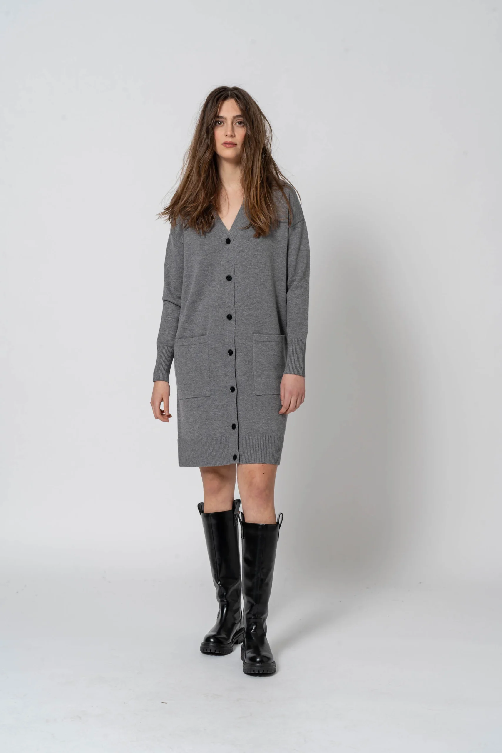 Cardigan scollo a v basic grigio - immagine 5