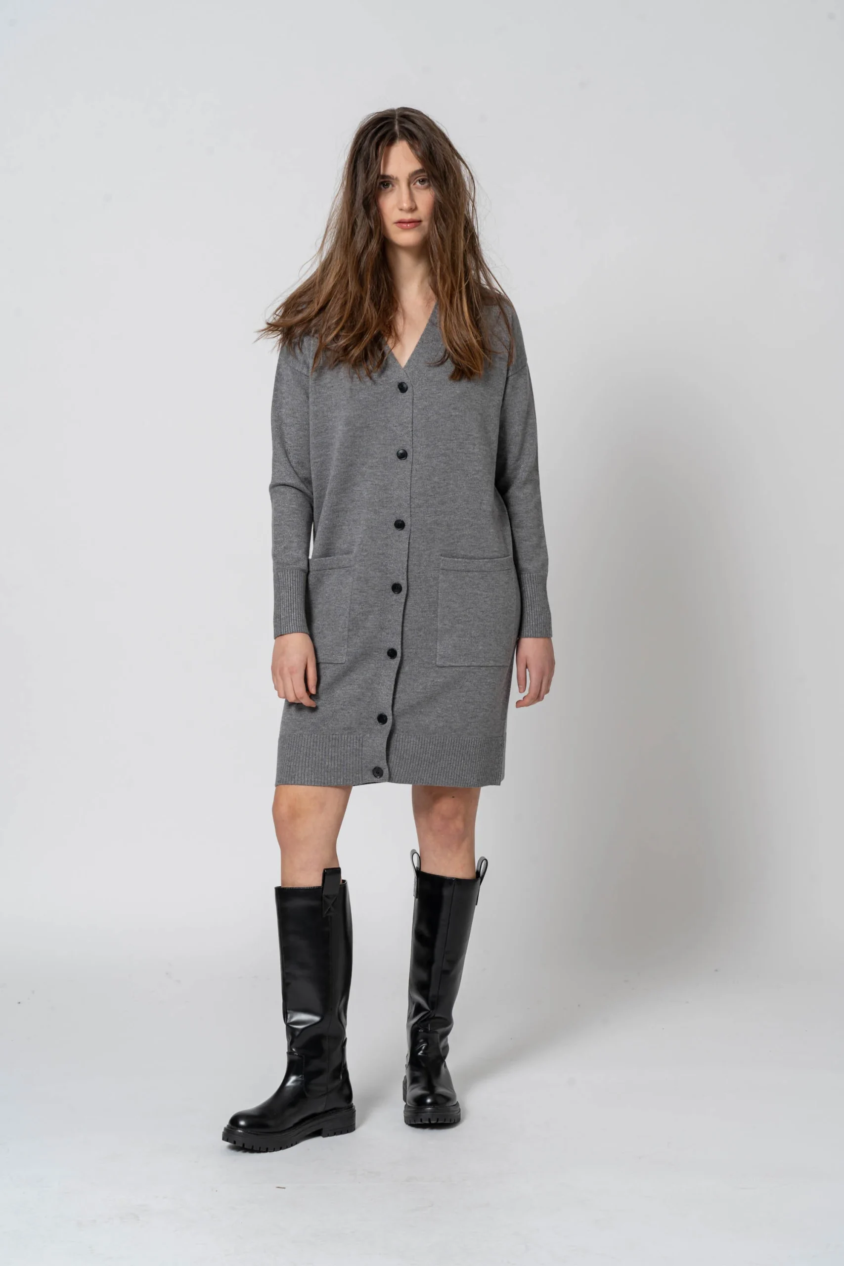 Cardigan scollo a v basic grigio - immagine 7