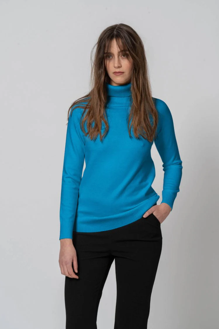 Maglia Basic collo alto azzurra - immagine 2