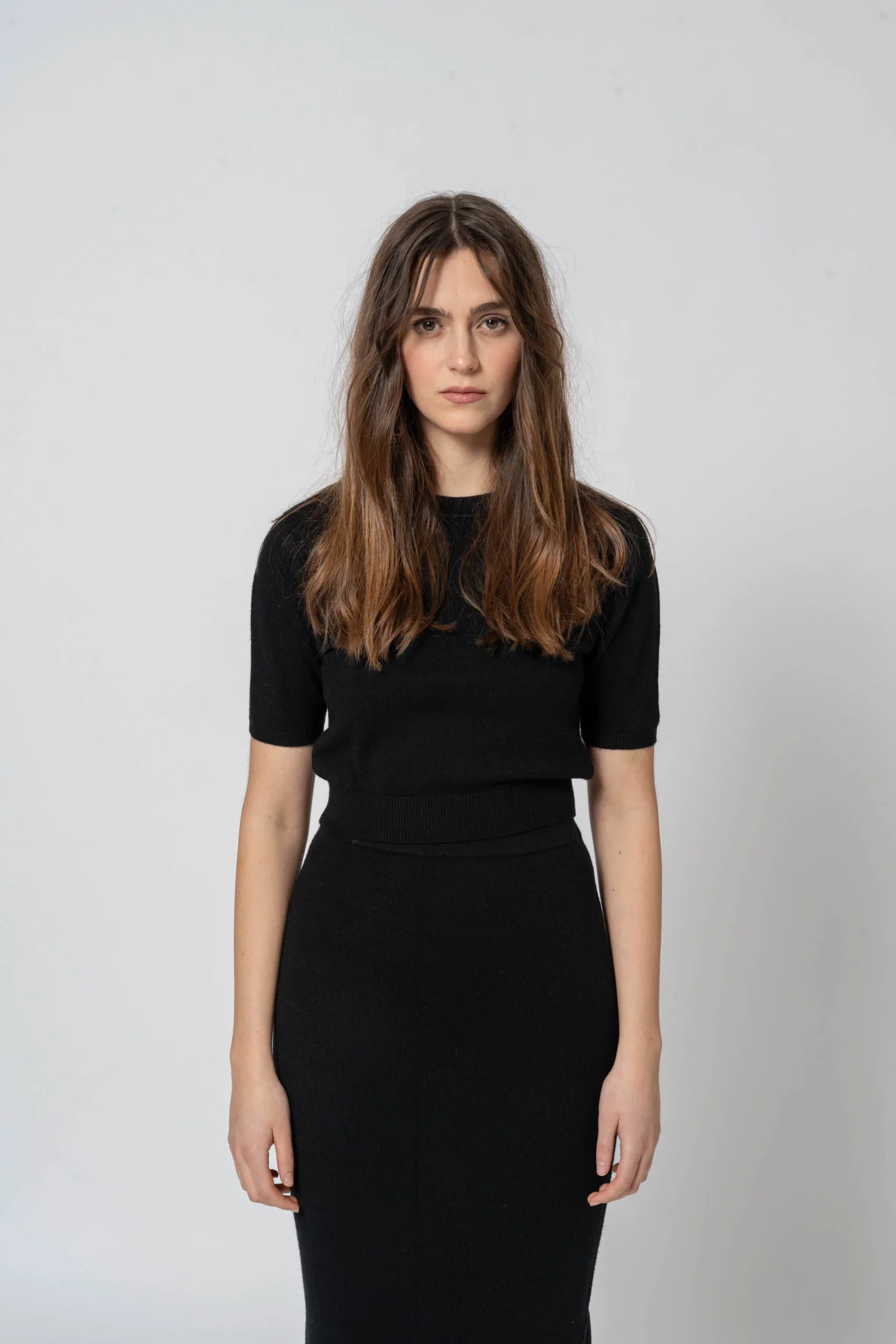 Crop Top manica corta nero