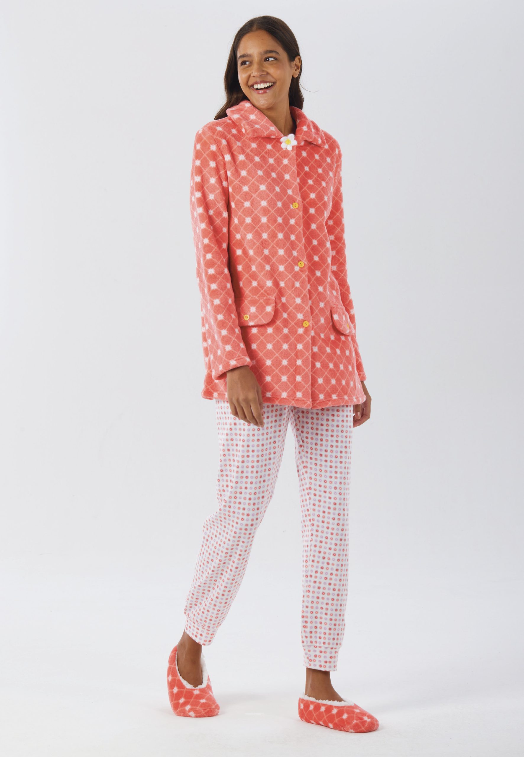 Giacca da Camera Dettaglio Fiore e Bottoni in Coral Brilliamo