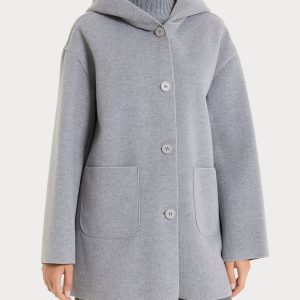 Giaccone con cappuccio donna in Vegan Wool con bottoni centrali
