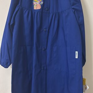 Grembiule scuola elementare blu con ricamo borsetta e fiori