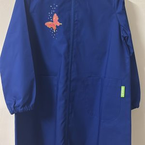 Grembiule scuola elementare blu con ricamo farfalla e strass