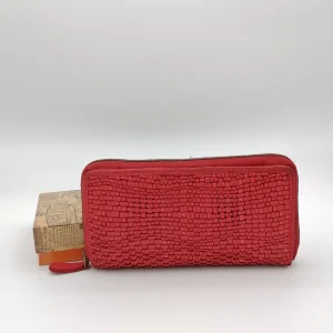 POFSS1405-88 Portafoglio Lungo Zip in Pelle Intrecciata effetto Vintage