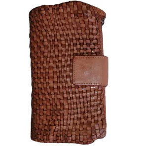 POFSS-SM7704 Portafoglio in Pelle Intrecciata Tobacco Effetto Vintage