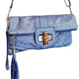 Pochette / Clutch / Borsa a Tracolla in Pelle Super Lucida e Bambù