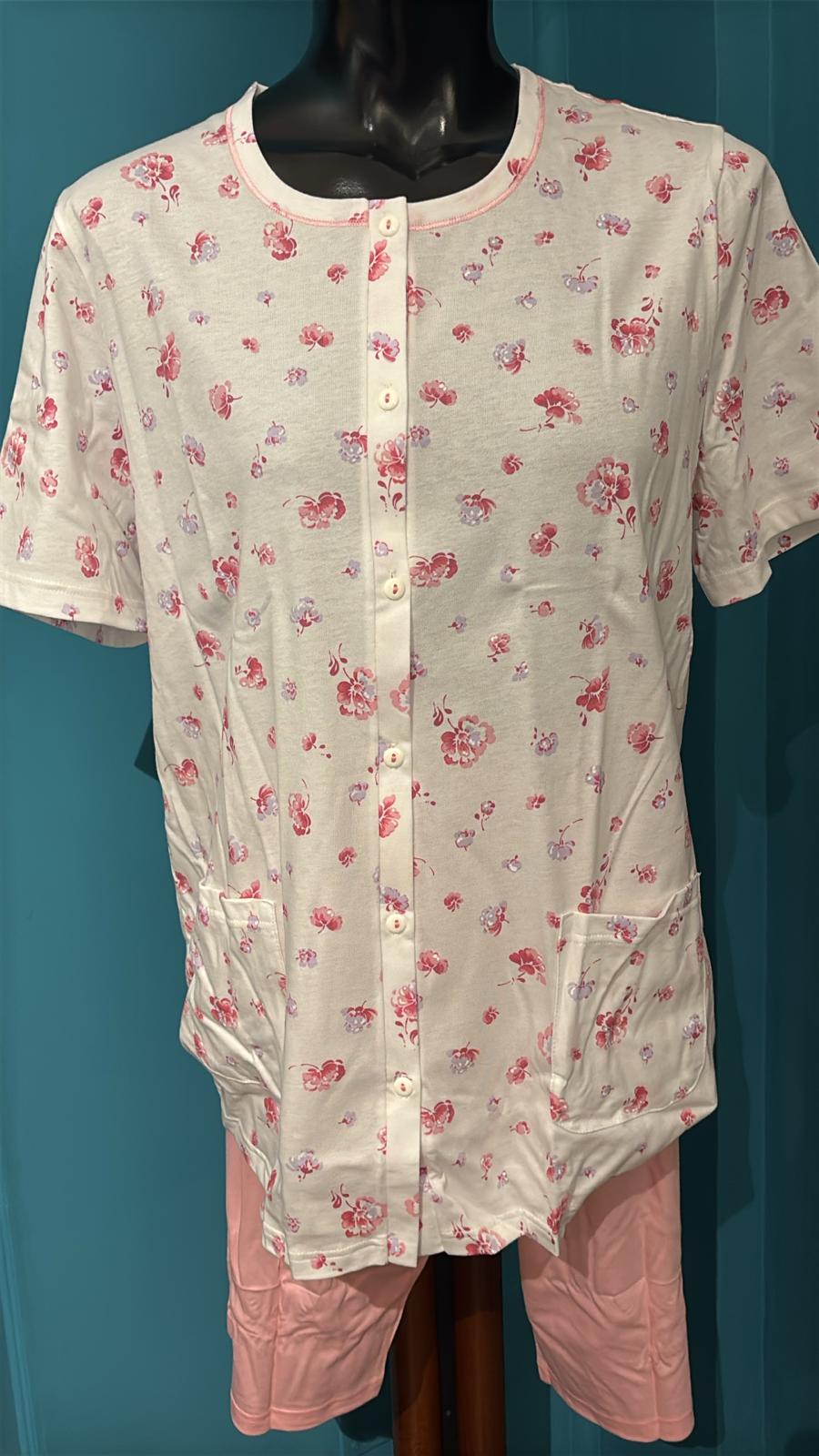 Pigiama Bermuda Donna Mezza Manica Aperto con Tasche sulla Maglia - immagine 2