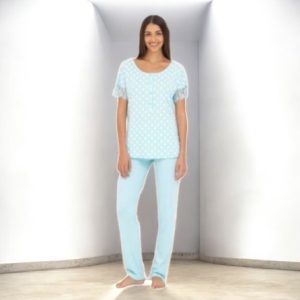 Pigiama Donna Bisbigli 74201 in Cotone Mezza Manica Serafino Turchese
