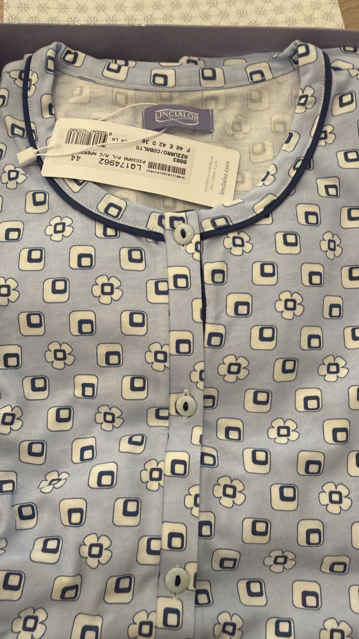 Pigiama Donna Linclalor Mezza Manica con Pantalone Lungo – Maglia tutta aperta avanti e Pantalone Tinta Unita