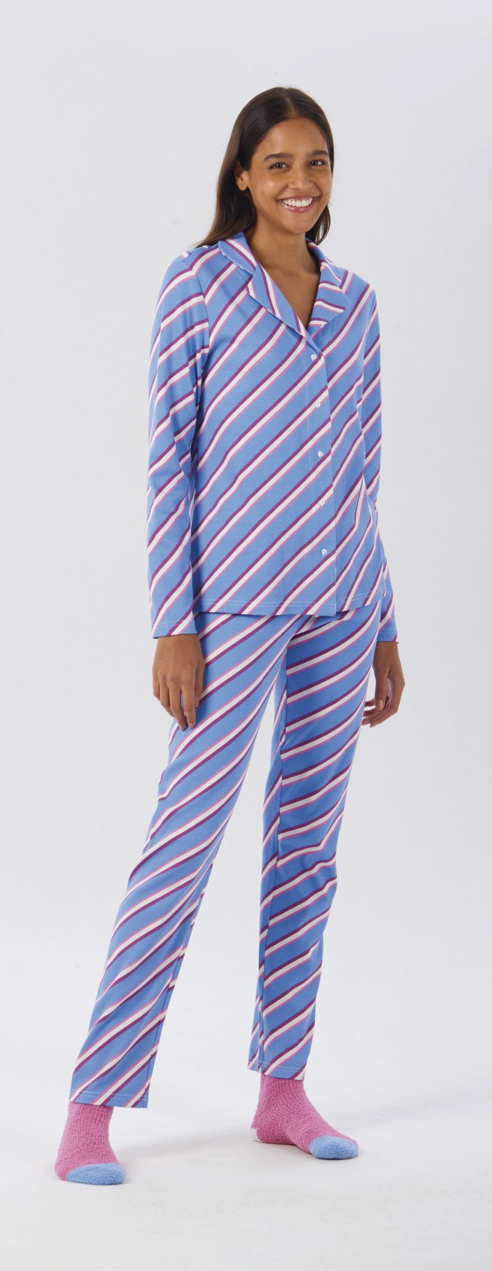 Pigiama Donna Modello Camicia in Interlock Stampato Brilliamo - immagine 2