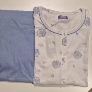 Pigiama Linclalor donna in cotone leggero con maglia a fiori e pantalone lilla