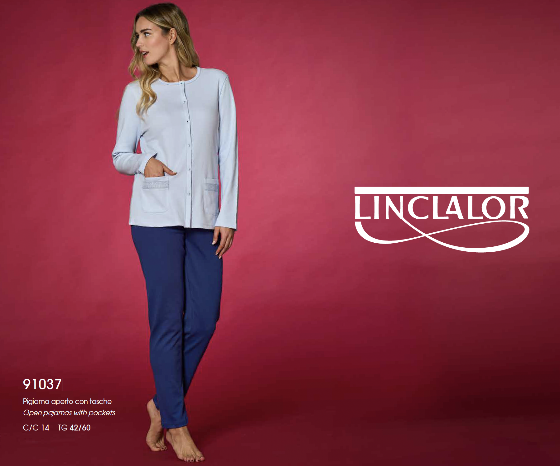 Pigiama donna manica lunga tutto aperto Linclalor - immagine 2