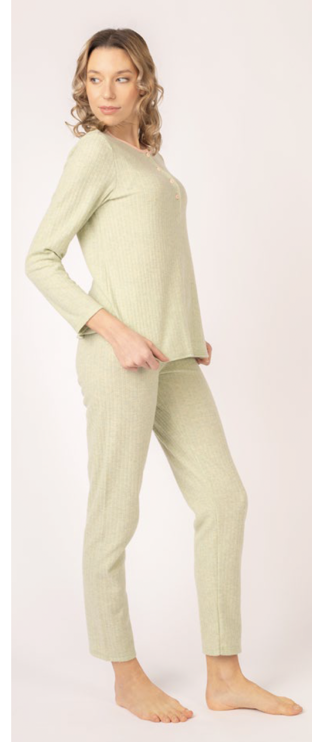 Pigiama donna serafino a costine - immagine 2