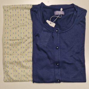 Pigiama manica corta pantalone lungo blu e verde chiaro in cotone leggero