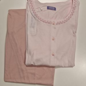 Pigiama manica corta pantalone lungo rosa chiaro e rosa scuro in cotone leggero