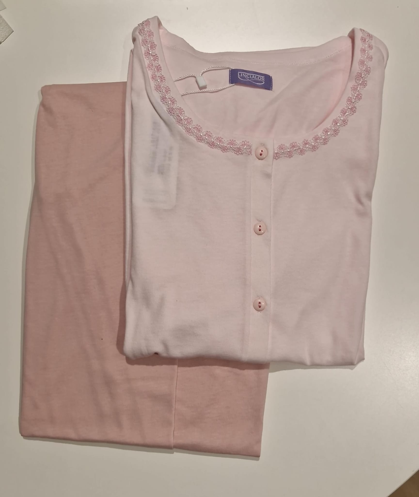 Pigiama manica corta pantalone lungo rosa chiaro e rosa scuro in cotone leggero