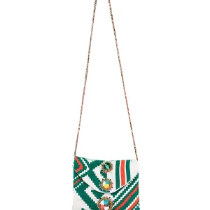 Pochette in Tessuto con Ricamo Artigianale Verde