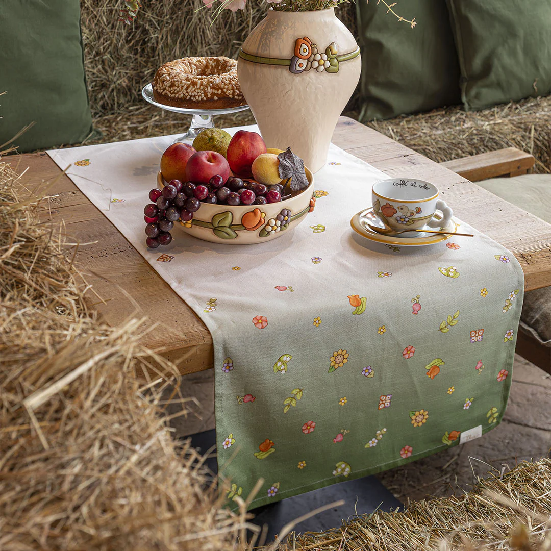 Runner in Cotone Country Flowers Green Thun - immagine 3