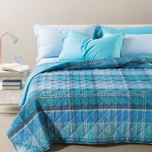 Copriletto trapuntato Caleffi Hilton una piazza 170×270 blu stampa a quadri