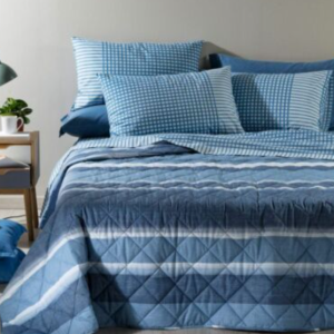 Copriletto trapuntato Caleffi Denim una piazza 170×265 puro cotone righe blu